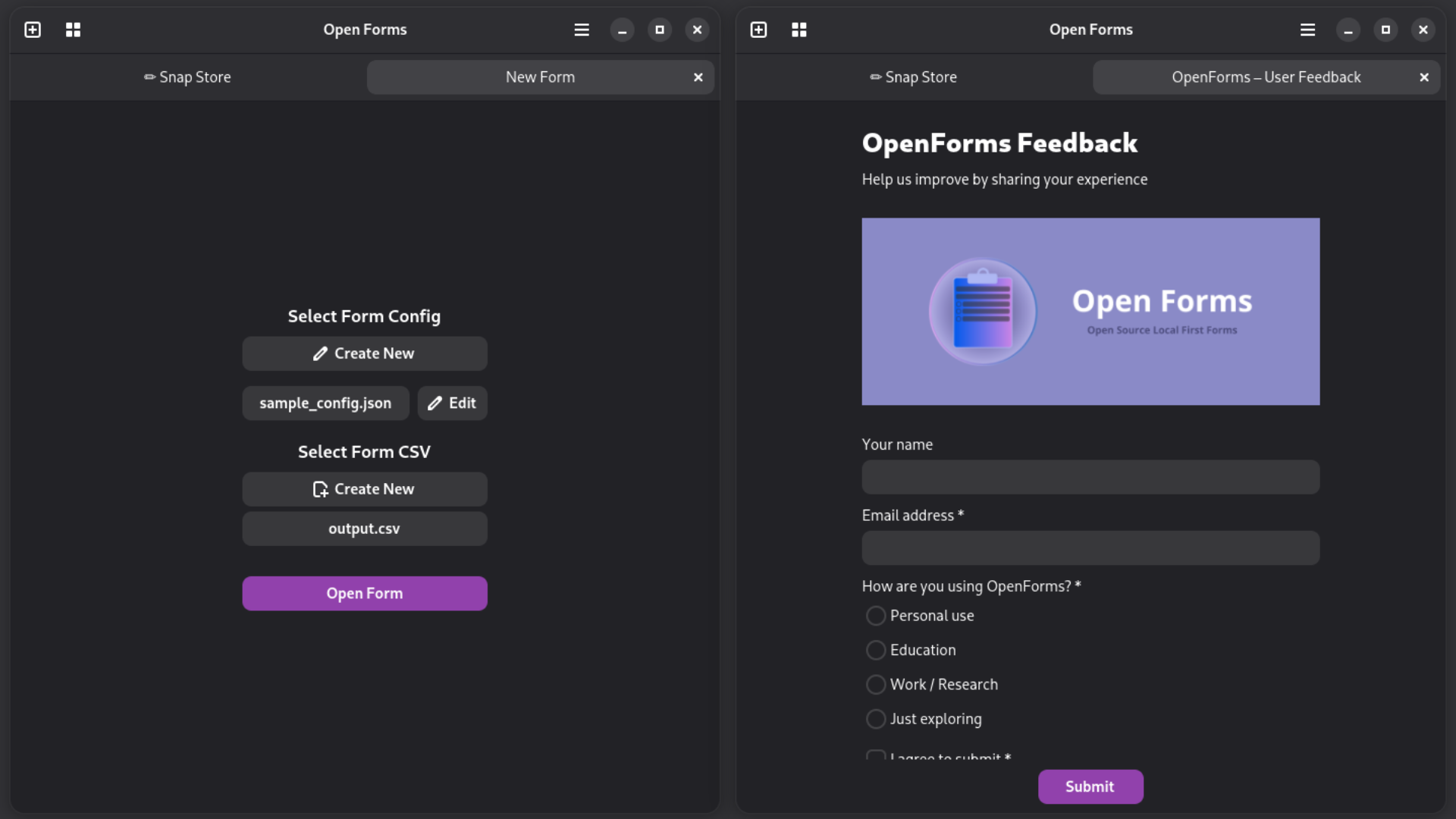 Open Forms pages