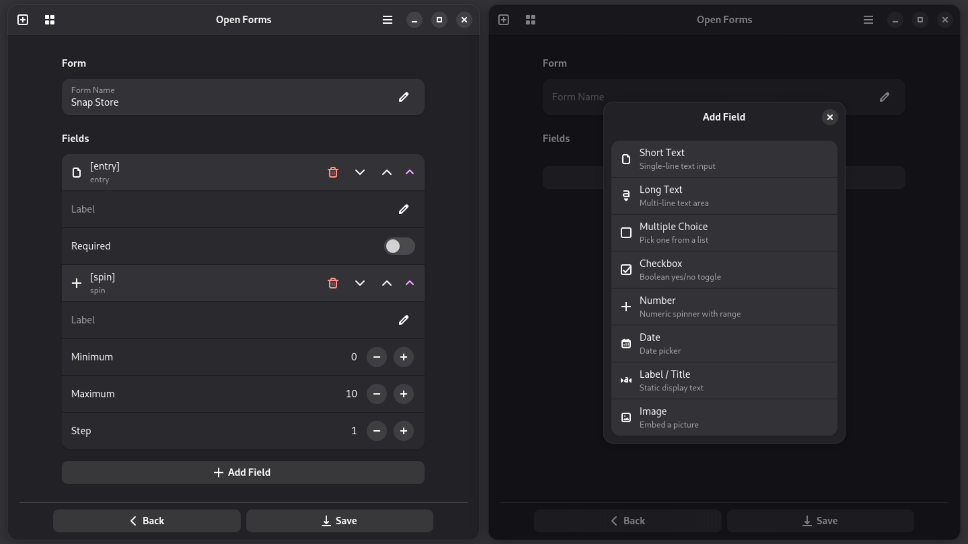 Open forms builder page