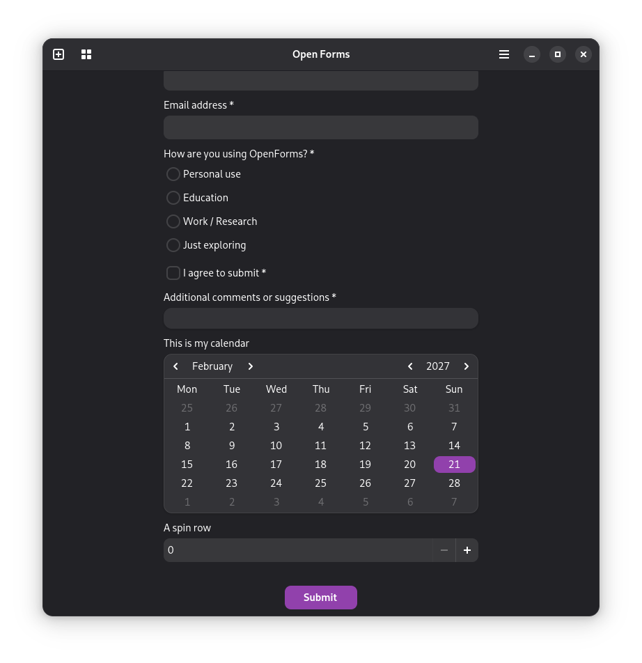 Open Forms inputs continued