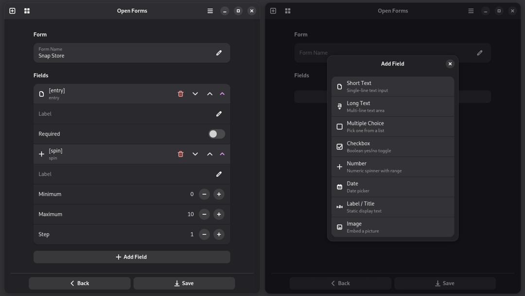 Open forms builder page